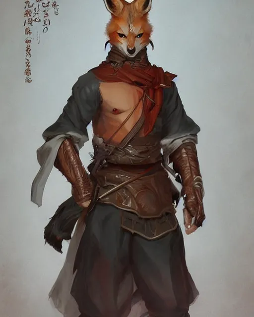 Image similar to A handsome male kitsune warrior with fox ears, visualartzi, Japanese, concept art by Karla Ortiz, James Paick, Charlie Bowater, Krenz Cushart, highly detailed, ultra detailed, ultra realistic, trending on artstation, cgstudio