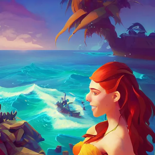 Image similar to painting mermaid treasure on sea of thieves game avatar hero smooth face median photoshop filter cutout vector, behance hd by jesper ejsing, by rhads, makoto shinkai and lois van baarle, ilya kuvshinov, rossdraws global illumination