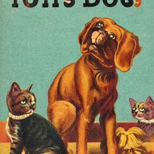 Image similar to cats and dogs, Vintage Magazine Illustration