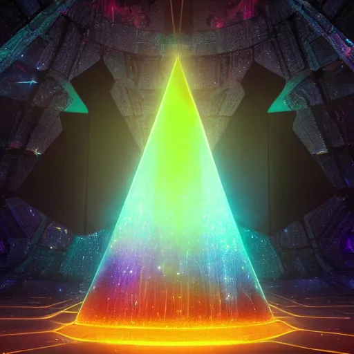 Image similar to A space wizard stand in front of giant, glowing crystal sits in the center of a dark room, Strange symbols line the walls, and a soft light glows from somewhere deep within the room, highly detailed, digital photo, HDRI, by christopher bretz and kael ngu, vivid colors, high contrast, 8k resolution, intricate, photorealistic, smooth, psychedelic color scheme, concept art, award winning, cg society contest winner