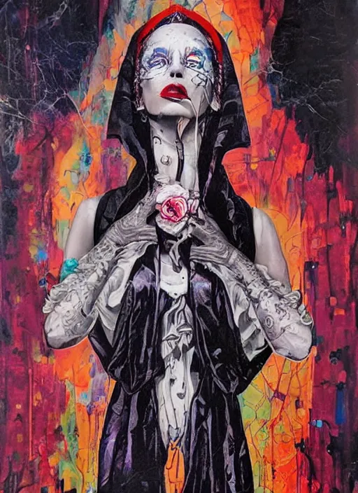Prompt: powerful tripping cult magic psychic woman, subjective consciousness psychedelic, epic surrealism expressionism symbolism story iconic, dark robed witch, oil painting, robe, symmetrical face, greek dark myth, by Sandra Chevrier, Gerald Brom masterpiece