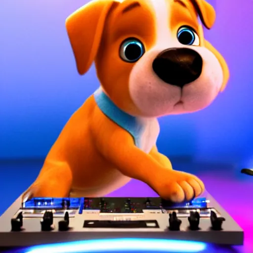 Image similar to puppy as a DJ, 8k, by Pixar