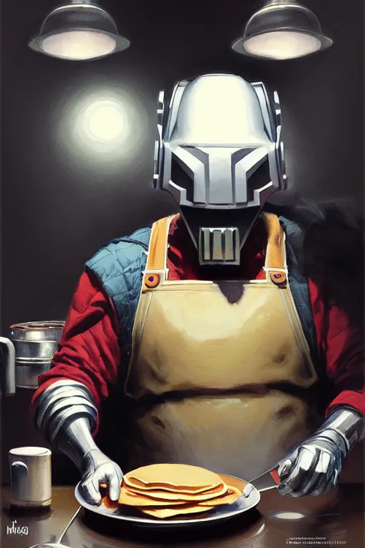 Image similar to mf doom cooking pancakes animation pixar style, victor vaughn shaded lighting poster by magali villeneuve, artgerm, jeremy lipkin and michael garmash, rob rey and kentaro miura style, trending on art station