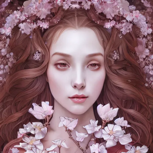 Prompt: a photograpic portrait of a anthropomorphic cherry-blossom wearing white clothes, fantasy, intricate, elegant, highly detailed, digital painting, artstation, concept art, smooth, sharp focus, illustration, art by artgerm and H R Giger and alphonse mucha