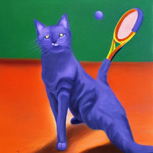 Prompt: cat playing tennis, oil painting