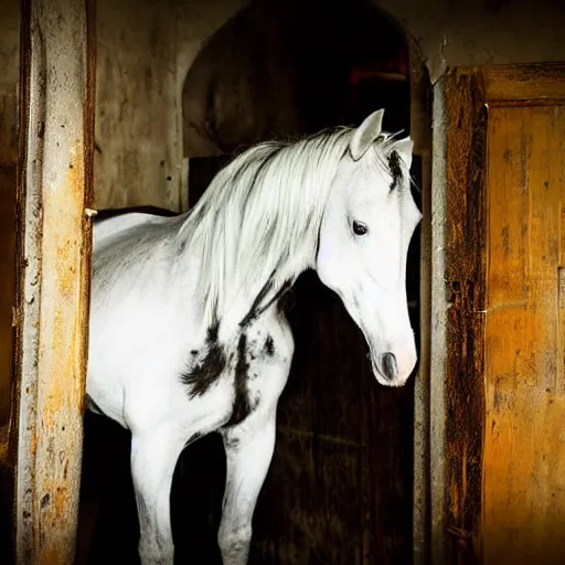 Prompt: horse in creepy scary nightmare atmosphere, realsitic