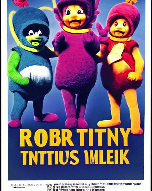 Prompt: a 1 9 6 0 s promotional poster for a gritty mafia - themed teletubbies movie, illustrated by robert mcginnis, poster design, 4 k