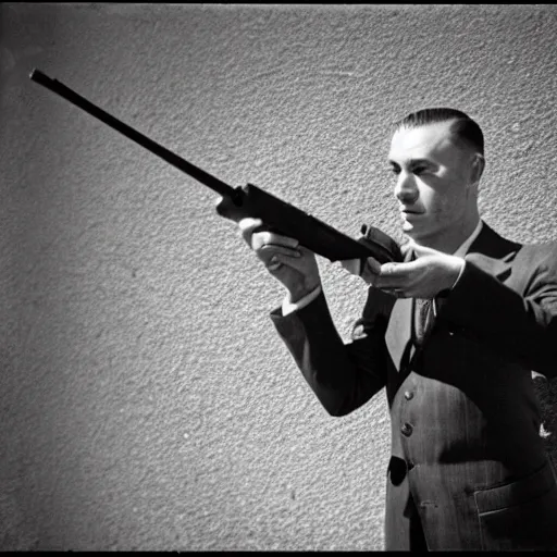 Image similar to photo of business man holding rifle 1950, Kodak Ultra F9, 35mm