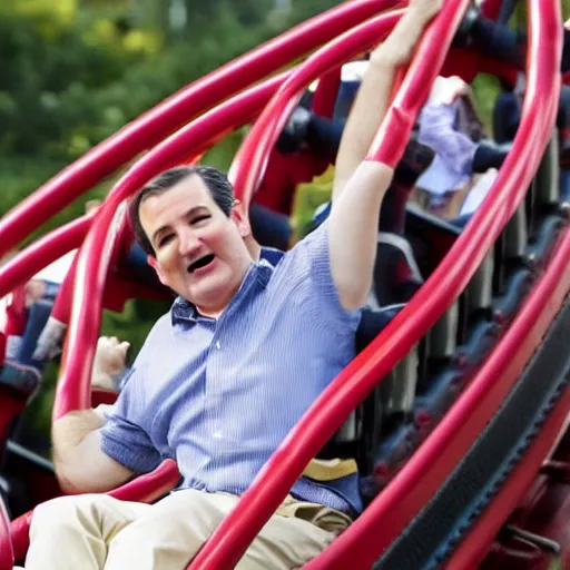Image similar to Ted Cruz riding a roller coaster in six flags