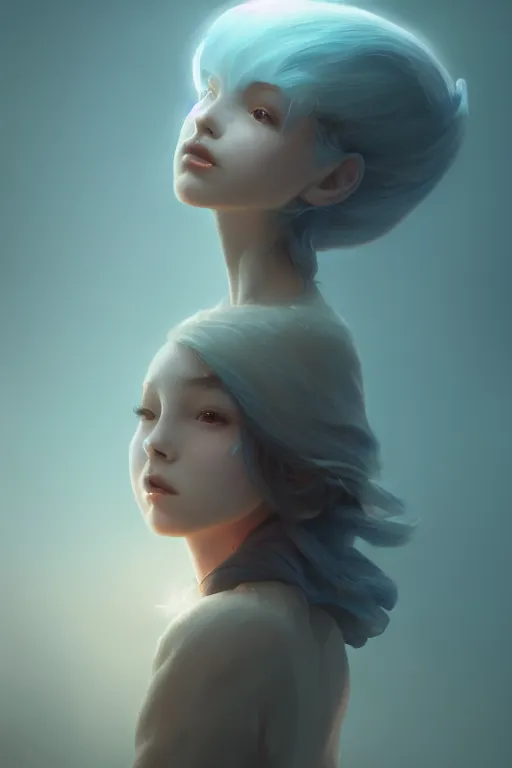 Image similar to Bioluminescent, Her breath shot a haze of steam out into the frosty morning air concept, soft light, soft mood, realistic body features and face, illustration, painting oil on canvas by Elena Zhurikhina and Goro Fujita and Charlie Bowater, octane render trending on artstation, 4k, 8k, HD