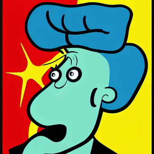 Image similar to handsome squidward portrait, polish poster style, pop art, male, male portrait, vivid colors