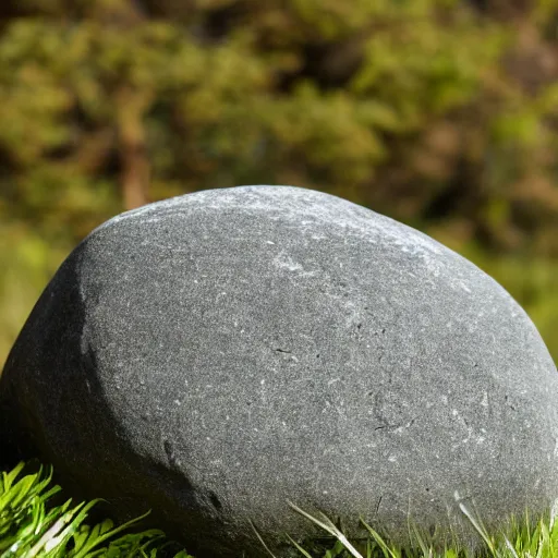 Prompt: a round shaped rock rolling down fastly