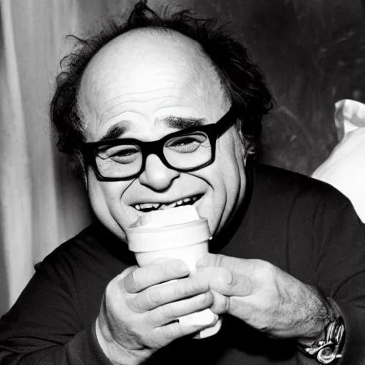 Prompt: Danny DeVito devouring a Big Mac