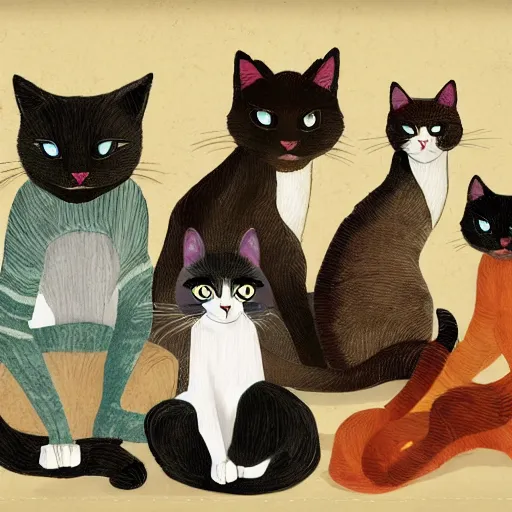 Image similar to cats in the style of adrien girod