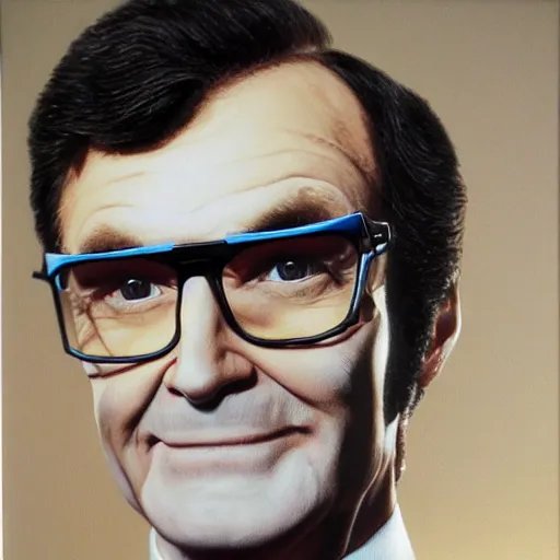 Prompt: portrait of charles nelson reilly dressed as superman, paint on black velvet, realistic, detailed