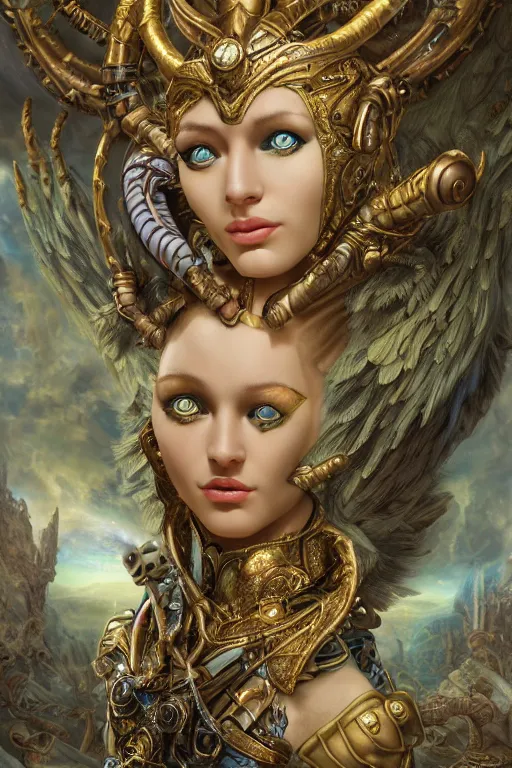 Image similar to Mystical Valkyrie, Portrait of a beautiful female Atlantean Anubis Alien Reptilian Warrior, Realistic, Regal, Refined, Detailed Digital Art, François Boucher, Walt Disney (1937), Oil Painting, Michael Cheval, Steampunk, Highly Detailed, Cinematic Lighting, Unreal Engine, 8k, HD