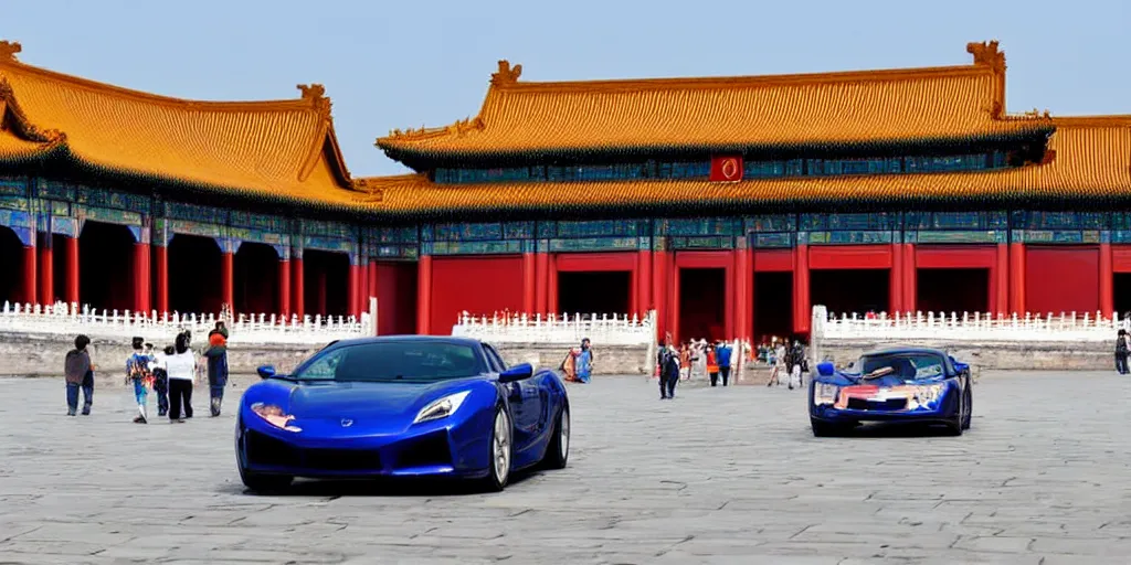 Image similar to a supercar running in the forbidden city