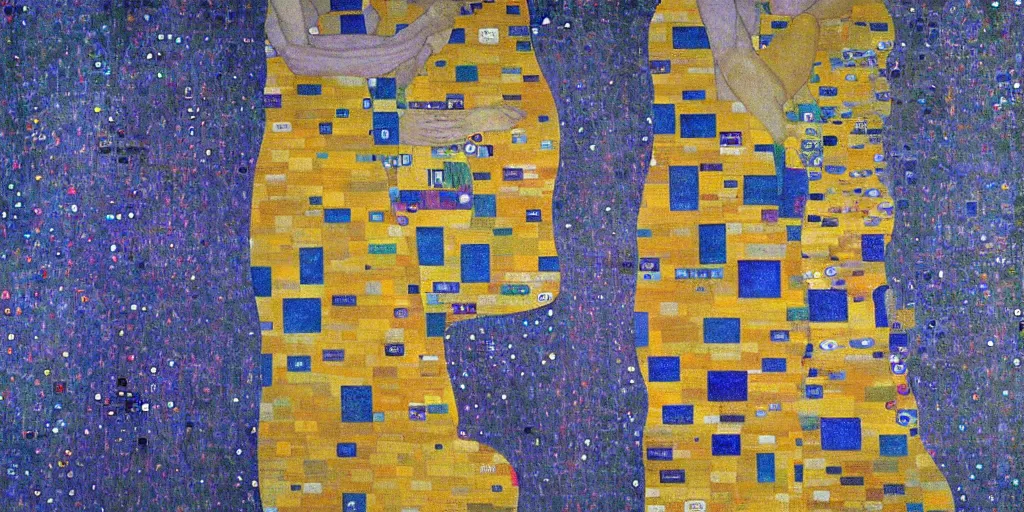 Prompt: autumn city in blue and purple colors epic by gustav klimt