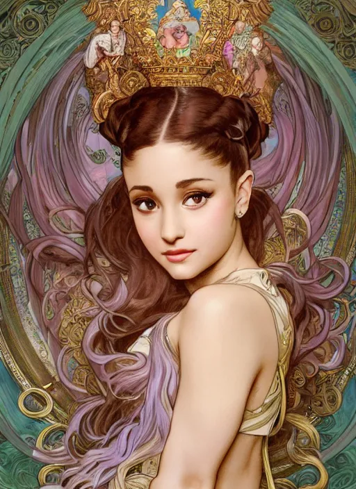 Prompt: Ariana Grande as God of Beauty, cute, fantasy, intricate, elegant, highly detailed, digital painting, 4k, HDR, concept art, smooth, sharp focus, illustration, art by alphonse mucha,artgerm, H R Giger