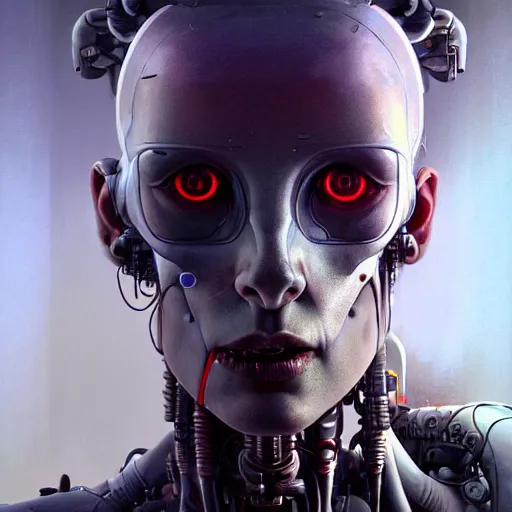 Image similar to horror digital concept art portrait of a high - tech cyborg on a depth of field background, artstation, award - winning realistic sci - fi concept art by jim burns and greg rutkowski, beksinski, a realism masterpiece, expressive color palette, james gilleard, bruegel, alphonse mucha, and yoshitaka amano