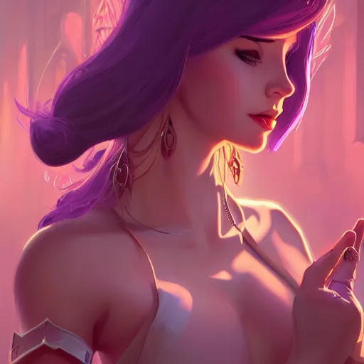 Image similar to Draenei Priestess, ambient lighting, 4k, alphonse mucha, lois van baarle, ilya kuvshinov, rossdraws, artstation