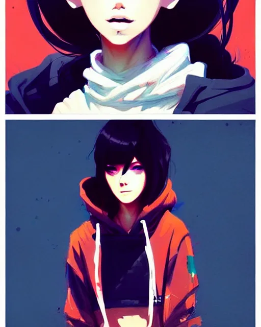 Image similar to a ultradetailed painting of a stylish girl in a oversized hoodie by conrad roset, greg rutkowski and makoto shinkai trending on artstation