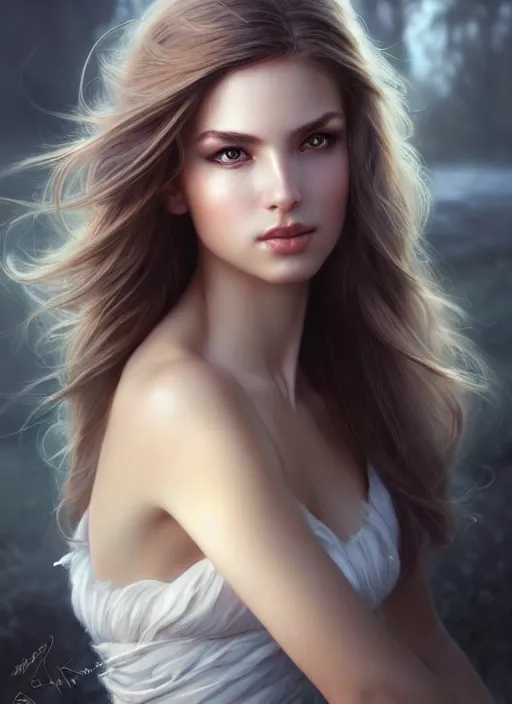 Prompt: a gorgeous female photo, professionally retouched, soft lighting, feather hair, realistic, smooth face, perfect eyes, wide angle, sharp focus on eyes, 8 k high definition, insanely detailed, intricate, elegant, art by artgerm and greg rutkowski and stefan kostic