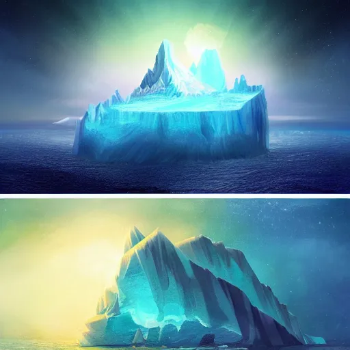 Image similar to an exposed iceberg floating in space with the universe inside, by anato finnstark, by alena aenami, by john harris, by ross tran, by wlop, by andreas rocha