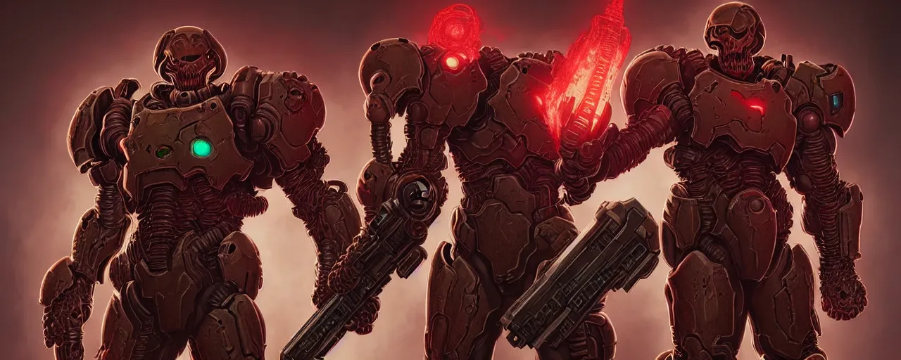 Image similar to doom slayer from doom eternal, illustration, intricate, without duplication, art by artgerm and richard hamilton and mimmo rottela