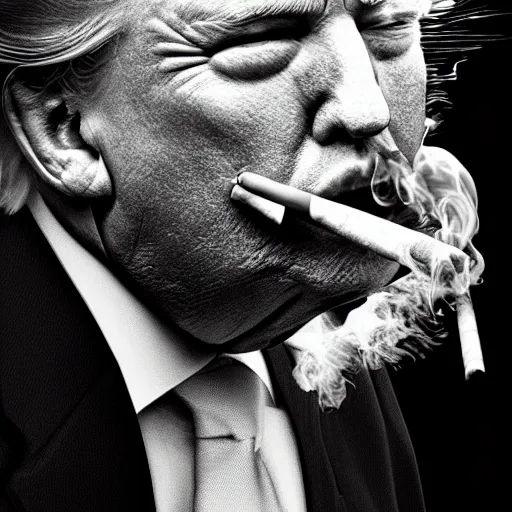 Image similar to a high detail photo of donald trump smoking a cigarrette, subject= donald trump, subject detail: extremly detailed, subject action: smoking a cigar, photorealism, dramatic lighting, award winning photograph, trending on artstation