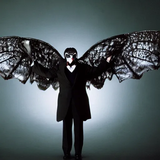 Image similar to Richard kind as the mothman, photograph, 4k
