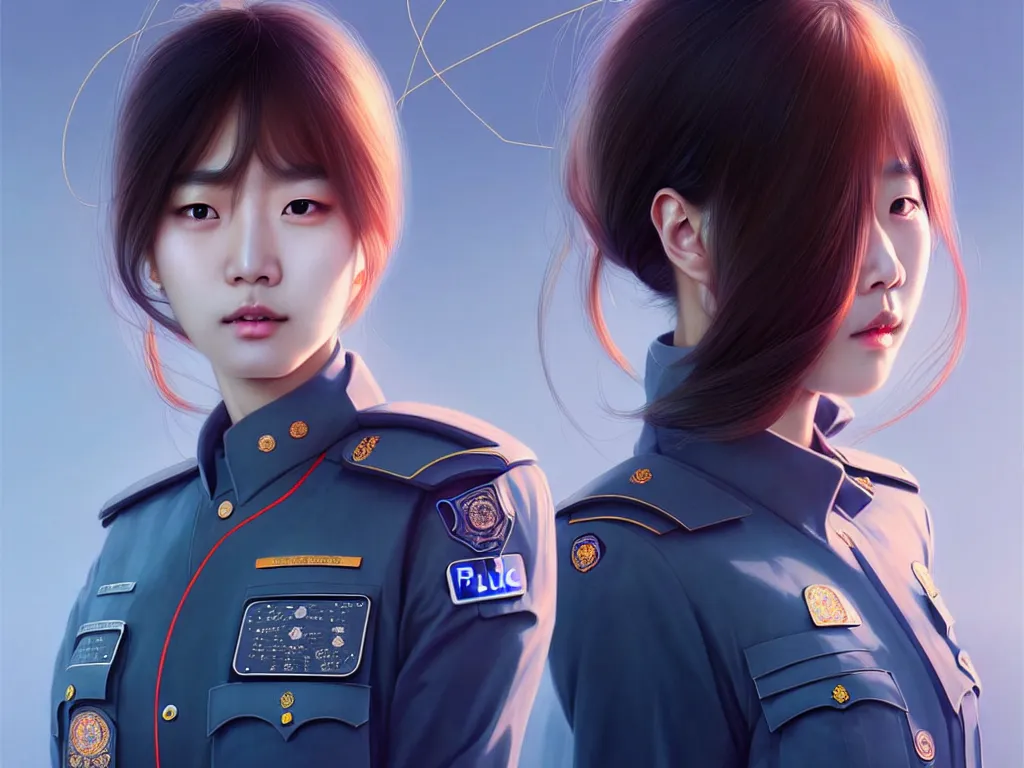 Prompt: portrait jisoo, futuristic korea police uniform girl, at future neon light rooftop, ssci - fi and fantasy, intricate and very very beautiful and elegant, highly detailed, digital painting, artstation, concept art, smooth and sharp focus, illustration, art by tan zi and ayanamikodon and alphonse mucha and wlop