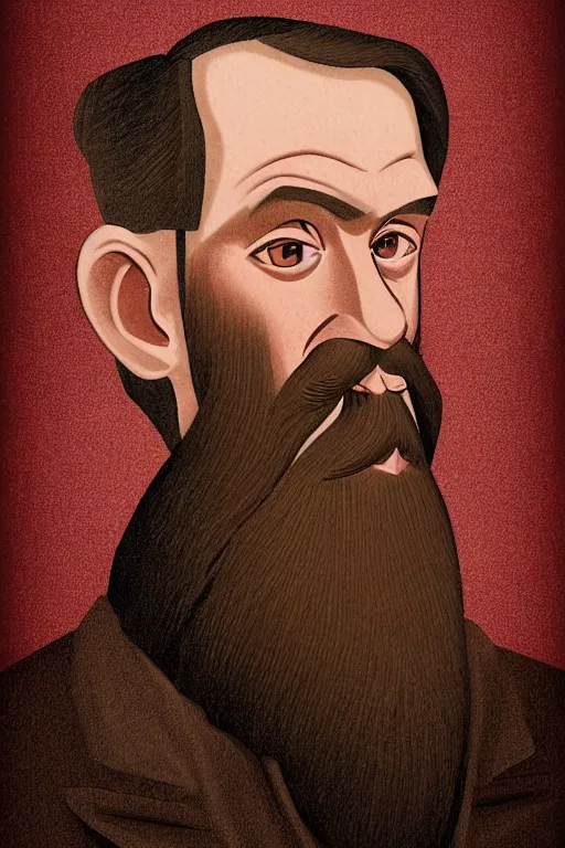 Image similar to an illustration of a portrait of a respectable dignified 1 9 3 0's era mennonite preacher with kind eyes and trimmed red beard and conservative haircut in the style of art - deco artwork art by kyle ferrin and loish!, digital art, highly detailed, intricate, sharp focus, trending on artstation hq, deviantart, 4 k uhd image