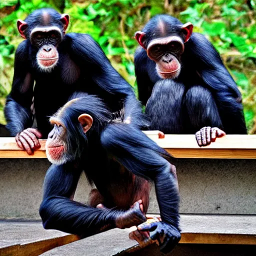 Image similar to 3 Chimps Fighting on the Ramp to Noah's Ark as it Starts to rain