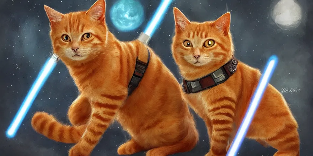 Image similar to Orange tabby cat Jedi, star wars, concept art