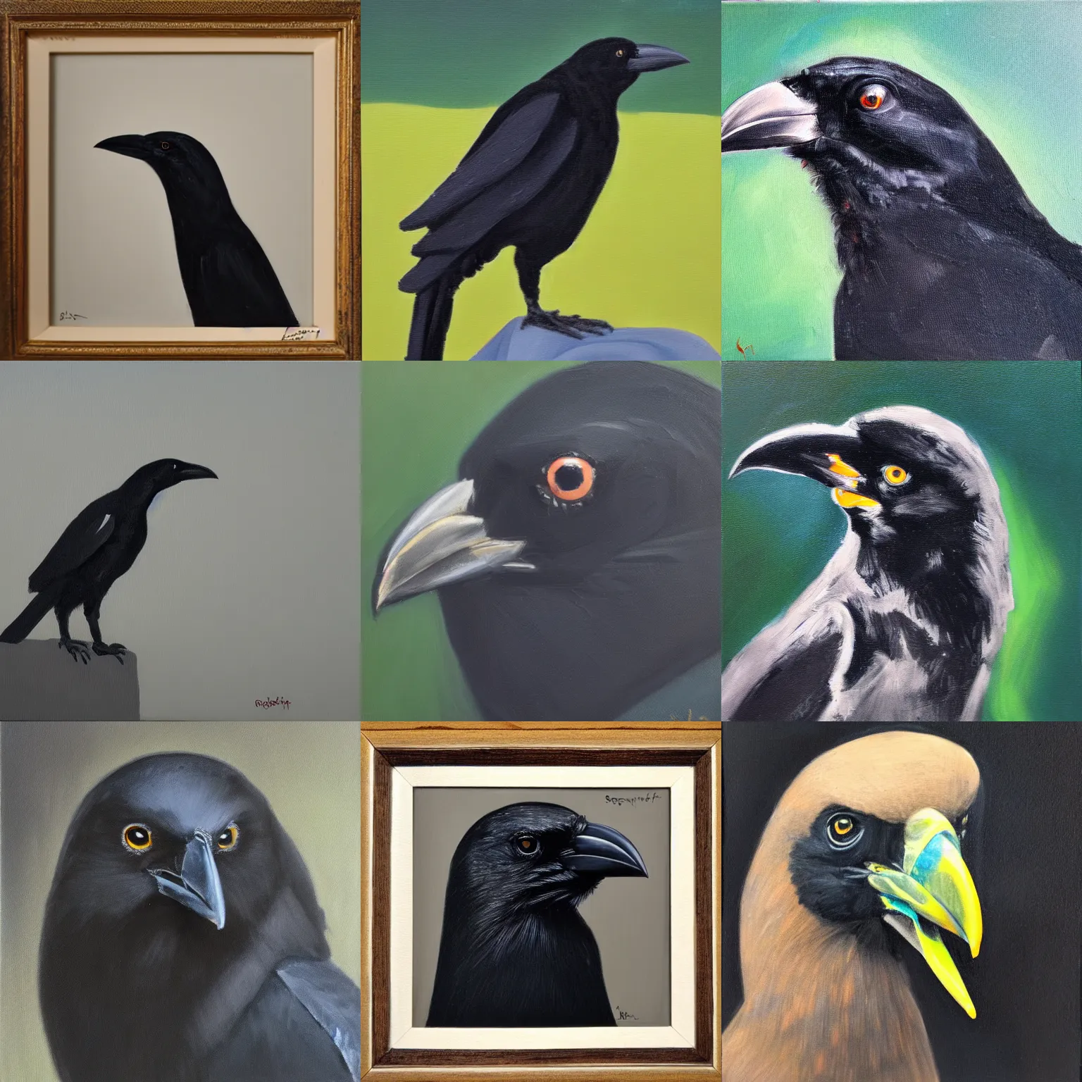 Prompt: portrait of a crow, oil paint