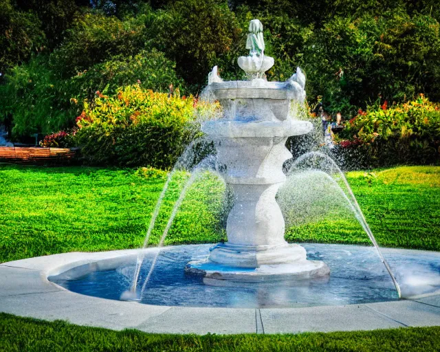 Image similar to a photorealistic photo of a fountain in a park