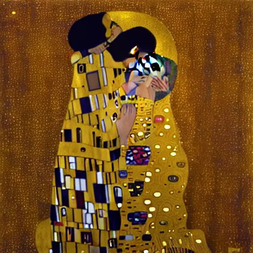 Image similar to a gold painting of Prince in the style ok Klimt. Lots of gold foil. So much gold. Gold color scheme.