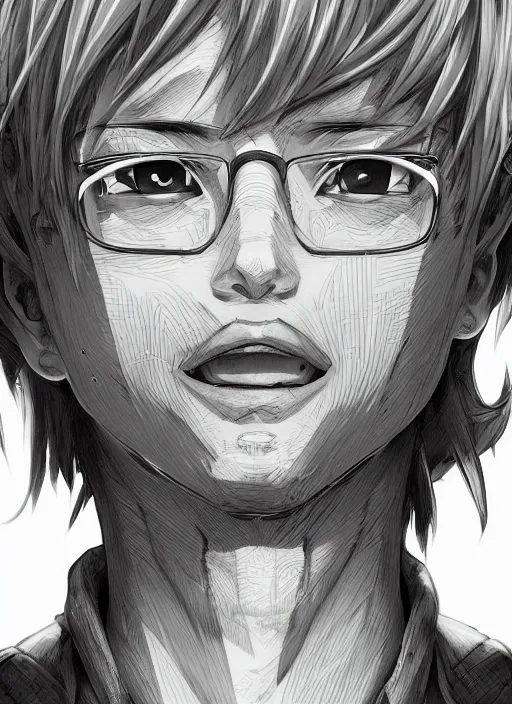 Image similar to closeup portrait of optimistic anime boy, an ultrafine detailed illustration by james jean, intricate linework, bright colors, final fantasy, behance contest winner, vanitas, angular, altermodern, unreal engine 5 highly rendered, global illumination, radiant light, detailed and intricate environment