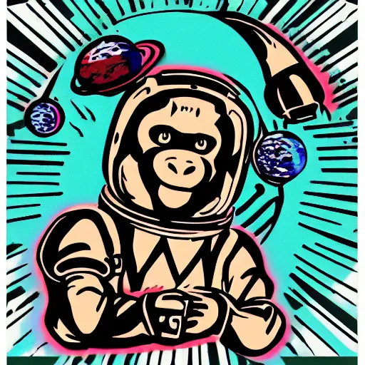 Image similar to Space monkey 50s art style