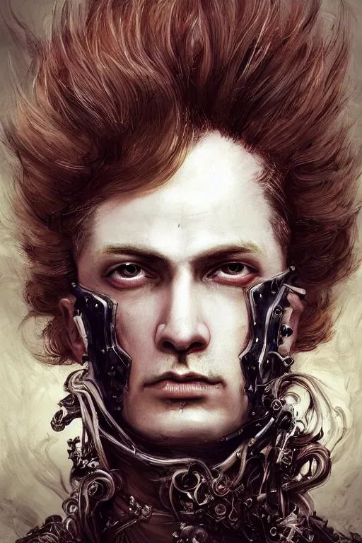 Image similar to portrait, headshot, insanely new baroque hair style, dramatic hair color, digital painting, of a old 18th century, old cyborg prince, amber jewels, baroque, ornate clothing, scifi, realistic, hyperdetailed, chiaroscuro, concept art, art by Franz Hals and Jon Foster and Ayami Kojima and Amano and Karol Bak,