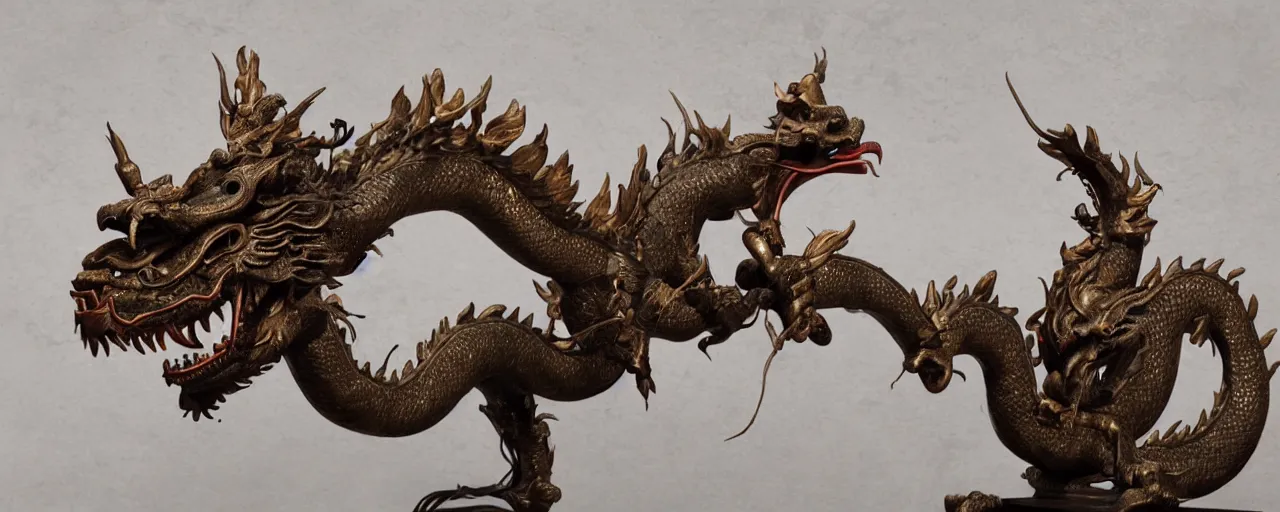 Image similar to ancient chinese dragon sculpture, ming dynasty, art by greg rutkowski, cinematic, 4 k