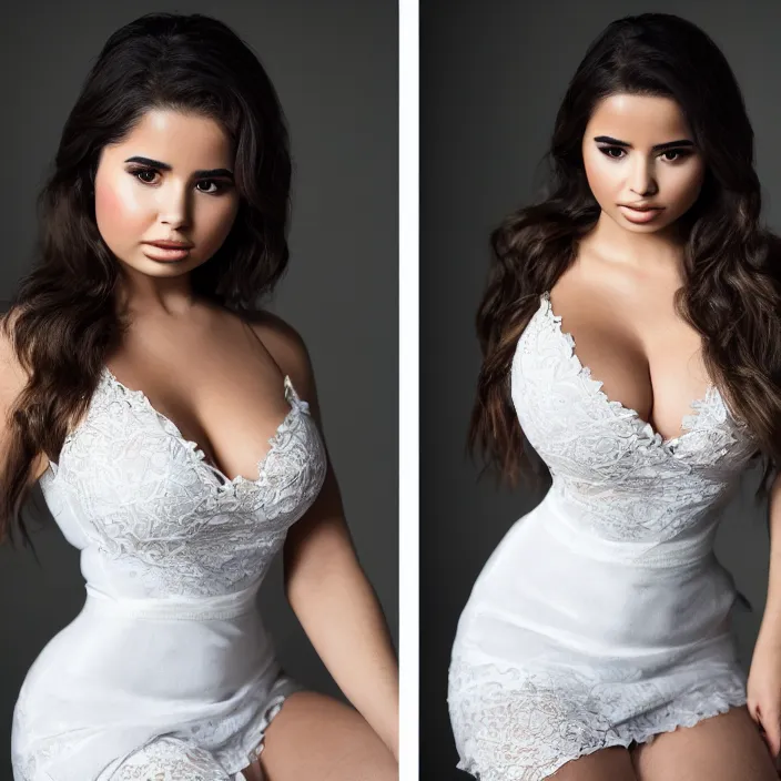 Image similar to portrait of demi rose wearing white kebaya, by charlotte grimm, studio light, detailed face, canon eos c 3 0 0, ƒ 1. 8, 3 5 mm, 8 k, medium - format print, half body shot