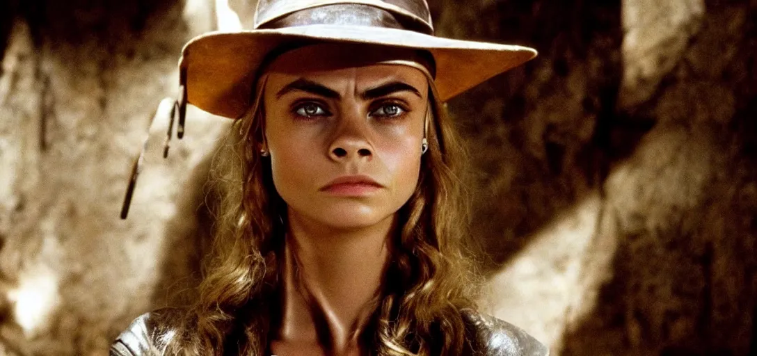 Image similar to still of cara delevingne as indiana jones in raiders of the lost ark ( 1 9 8 1 )