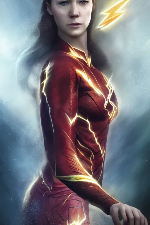 Image similar to Majestic and regal portrait of a female The Flash, DC universe, Perfect face, beautiful, intricate, epic, elegant, menacing, fantasy, highly detailed, digital painting, hard focus, beautiful volumetric lighting, epic light, ultra detailed, by Leesha Hannigan, Ross Tran, Thierry Doizon, Kai Carpenter, Ignacio Fernández Ríos