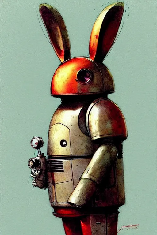 Image similar to adventurer ( ( ( ( ( 1 9 5 0 s retro future robot android fat wise old rabbit android. muted colors. ) ) ) ) ) by jean baptiste monge!!!!!!!!!!!!!!!!!!!!!!!!! chrome red