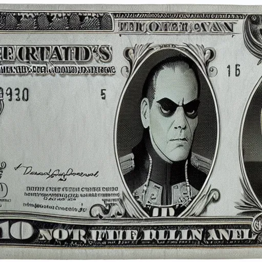 Image similar to Raul Julia's M. Bison, bison dollar notes