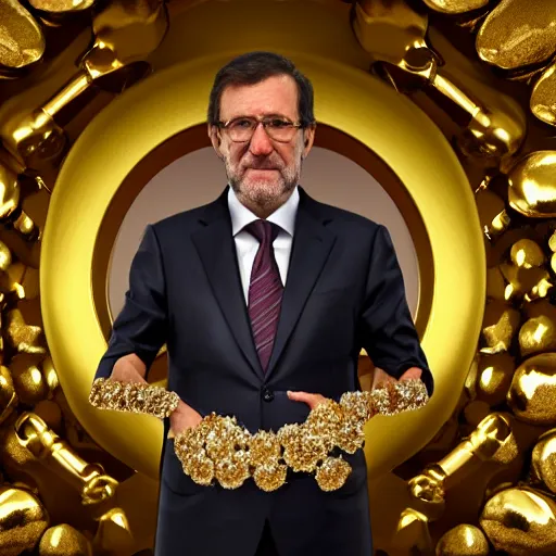 Prompt: a still of mariano rajoy surrounded by gold and diamonds, award - winning, photograph, 3 d render, unreal engine, 4 k detailed