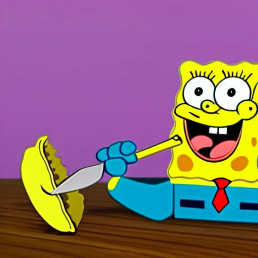 Image similar to spongebob stabbing someone with a knife hyper realistic 4 k image