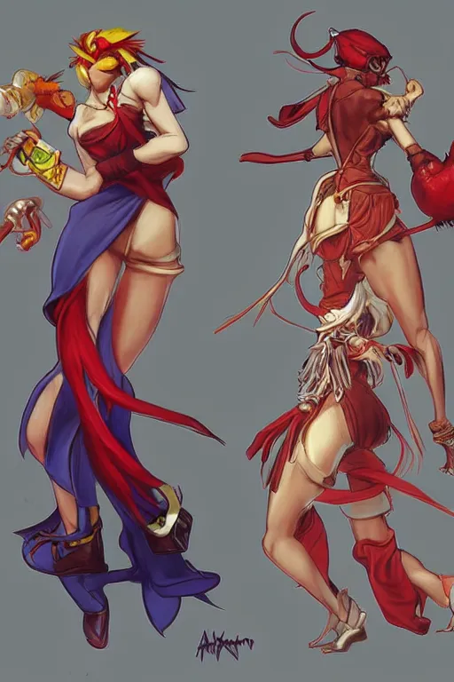 Image similar to Fashionable Anthropomorphic bird street fighter 6 concept art by artgerm and alphons mucha